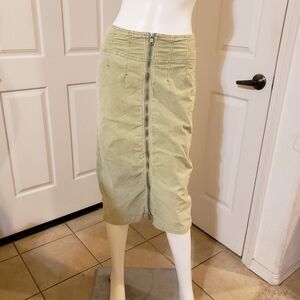 We The Free Corduroy Size 27 Green Zip Front High Waist Midi Skirt Boho …